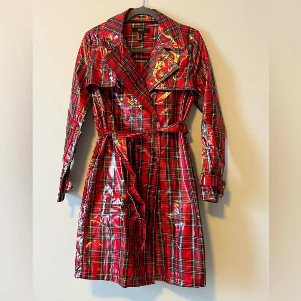 Plaid coated trench coat. - Picture 3 of 7